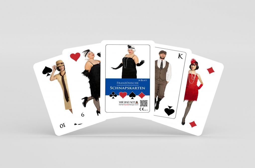 Schnapskarten - französisches Blatt - Spielkarten mit Gesichter in Kostüme